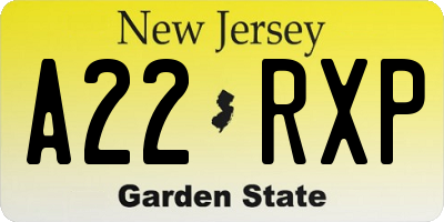 NJ license plate A22RXP