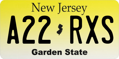 NJ license plate A22RXS