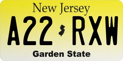 NJ license plate A22RXW