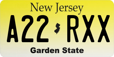 NJ license plate A22RXX