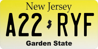 NJ license plate A22RYF