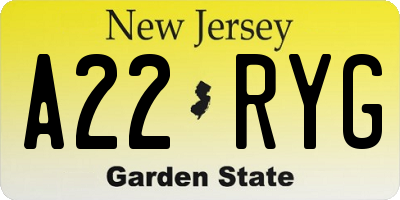 NJ license plate A22RYG