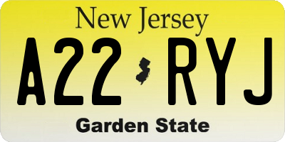 NJ license plate A22RYJ