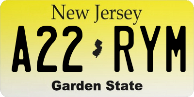 NJ license plate A22RYM