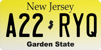 NJ license plate A22RYQ