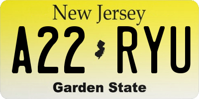 NJ license plate A22RYU