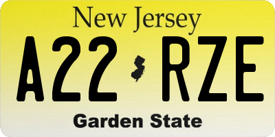 NJ license plate A22RZE