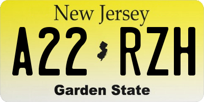 NJ license plate A22RZH