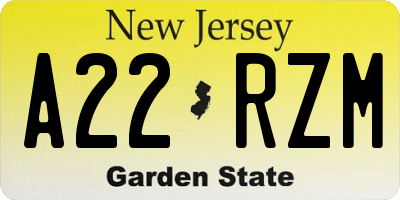 NJ license plate A22RZM