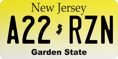NJ license plate A22RZN