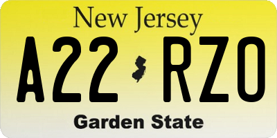 NJ license plate A22RZO