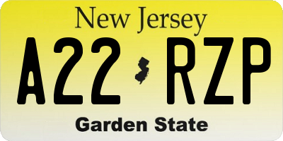 NJ license plate A22RZP