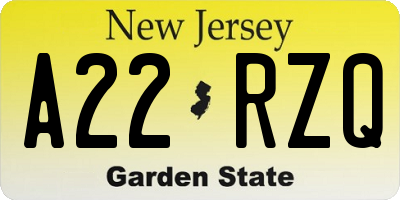 NJ license plate A22RZQ