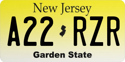NJ license plate A22RZR