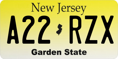 NJ license plate A22RZX