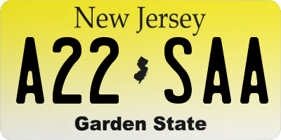 NJ license plate A22SAA