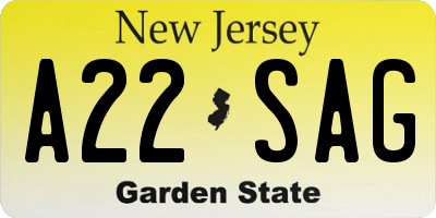 NJ license plate A22SAG