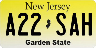NJ license plate A22SAH