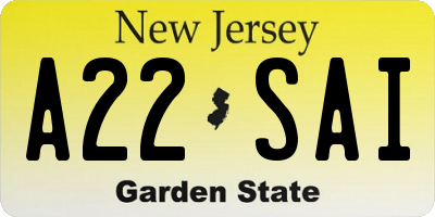 NJ license plate A22SAI