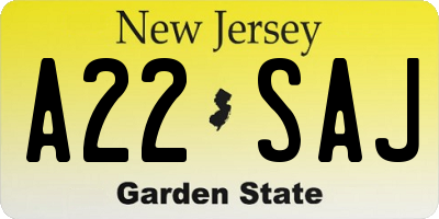 NJ license plate A22SAJ