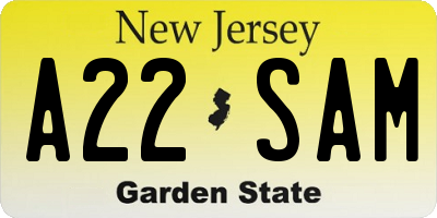 NJ license plate A22SAM