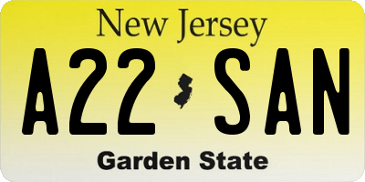 NJ license plate A22SAN