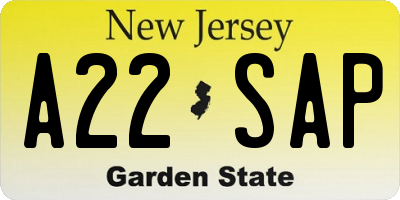 NJ license plate A22SAP