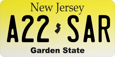 NJ license plate A22SAR