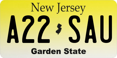 NJ license plate A22SAU