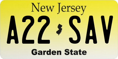 NJ license plate A22SAV