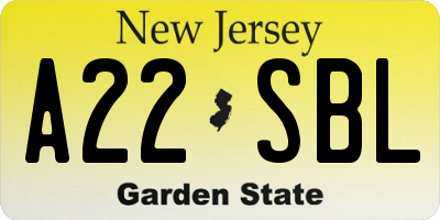 NJ license plate A22SBL