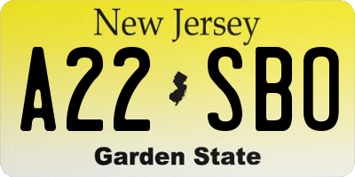 NJ license plate A22SBO