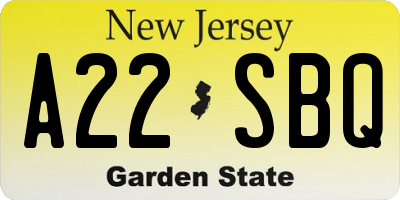 NJ license plate A22SBQ