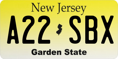 NJ license plate A22SBX