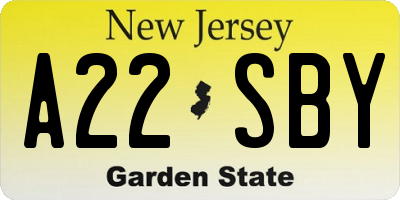 NJ license plate A22SBY