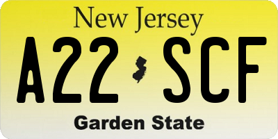NJ license plate A22SCF