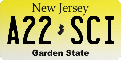 NJ license plate A22SCI