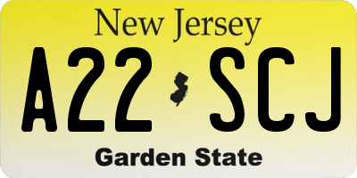 NJ license plate A22SCJ