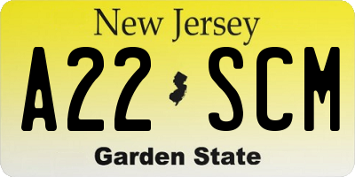 NJ license plate A22SCM