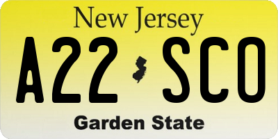 NJ license plate A22SCO