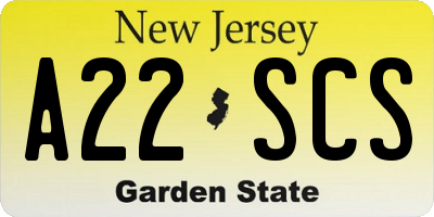 NJ license plate A22SCS