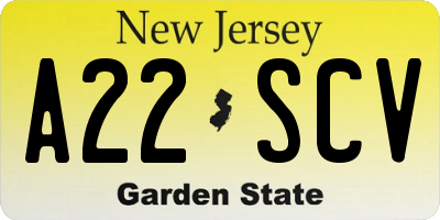 NJ license plate A22SCV