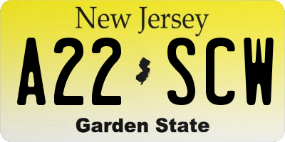 NJ license plate A22SCW