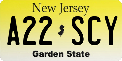 NJ license plate A22SCY