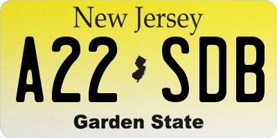 NJ license plate A22SDB