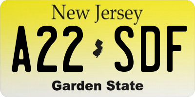 NJ license plate A22SDF