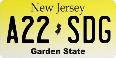 NJ license plate A22SDG