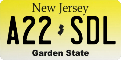 NJ license plate A22SDL