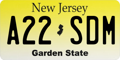 NJ license plate A22SDM
