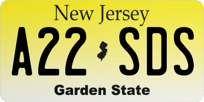 NJ license plate A22SDS